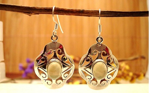 Boucles d'oreilles argent et Préhnite.